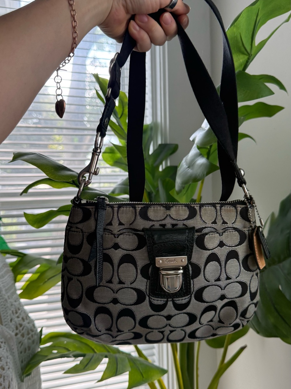 Coach Signature Crossbody Purse 9.5” X 7”, Blue Interior.